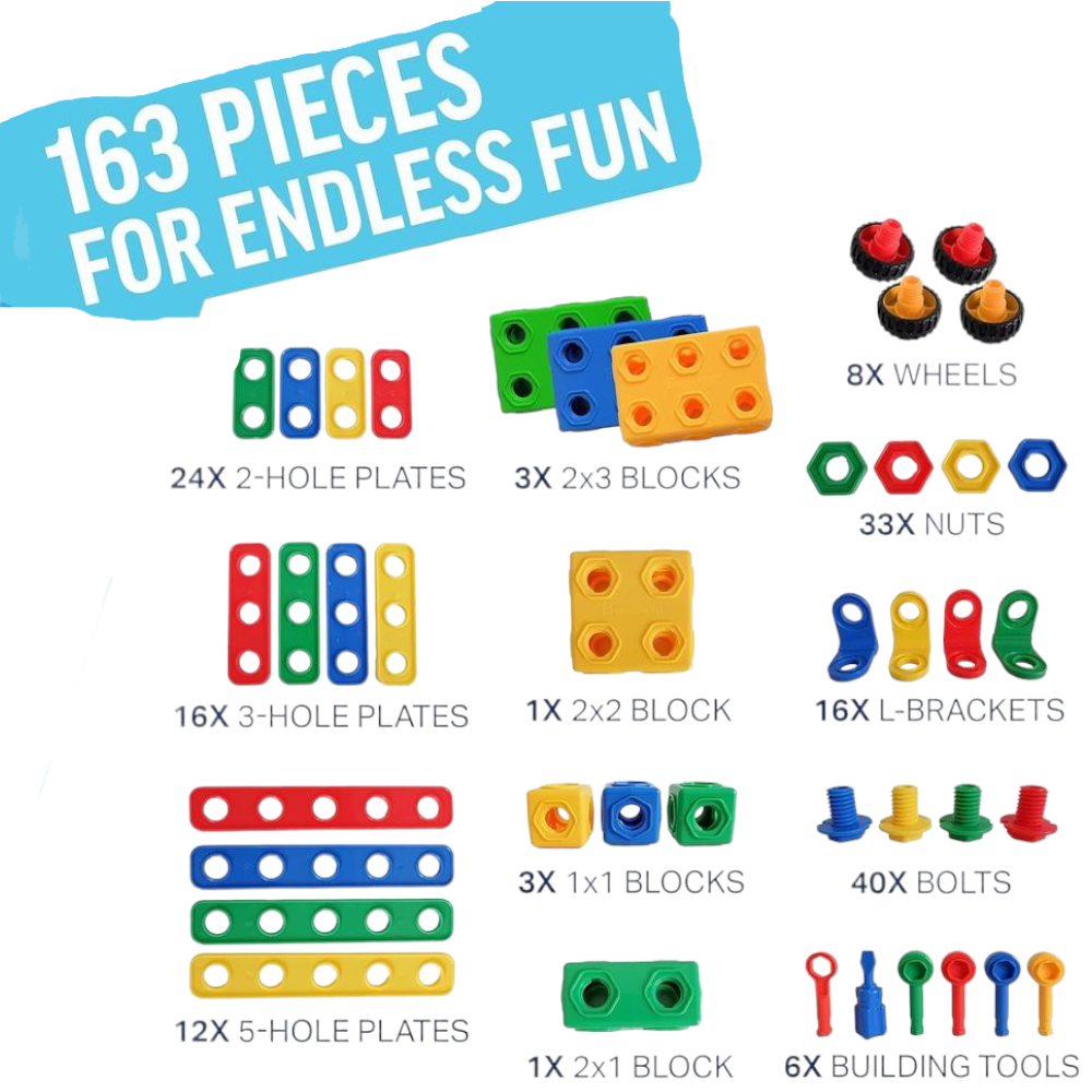 Brickyard STEM Building Blocks for Kids 4-8 | 163-Pc Educational Toys Set with Tools & Guide - Ricky's Garage