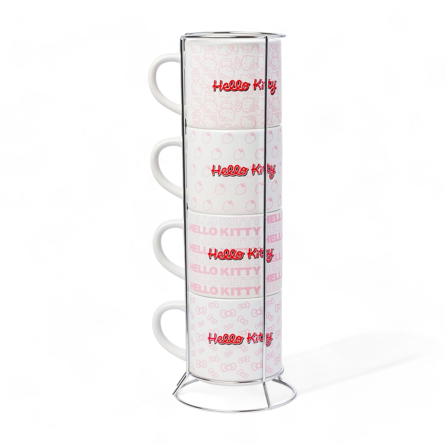 Hello Kitty 4pc Ceramic Mug Stack Set with Metal Rack - 10oz Silver Buffalo Sanrio Collectibles | Adorable & Stackable #HelloKittyMug #SanrioGifts #CeramicMugs - Ricky's Garage