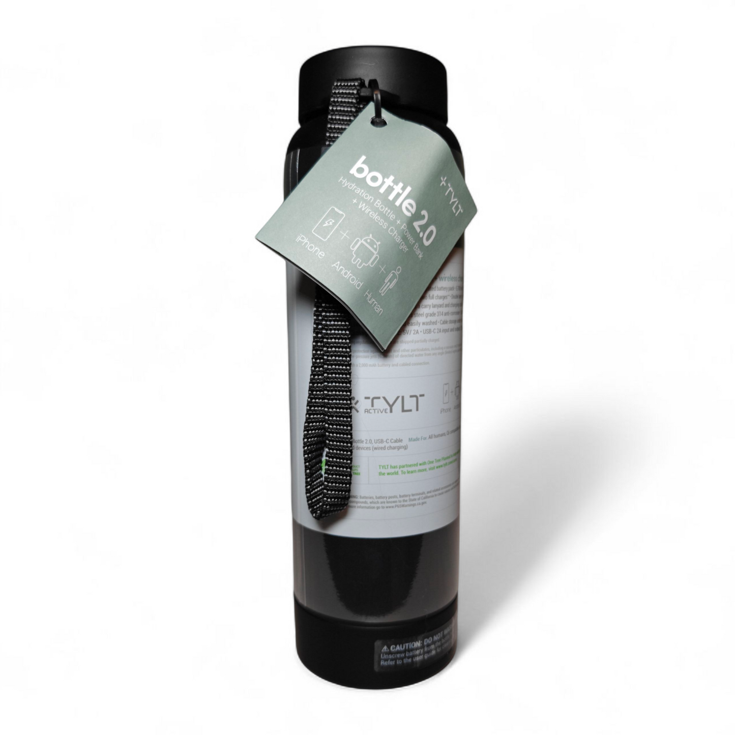 TYLT Power Bottle 2.0 | 24oz Insulated Water Bottle with 5700mAh Magnetic Power Bank