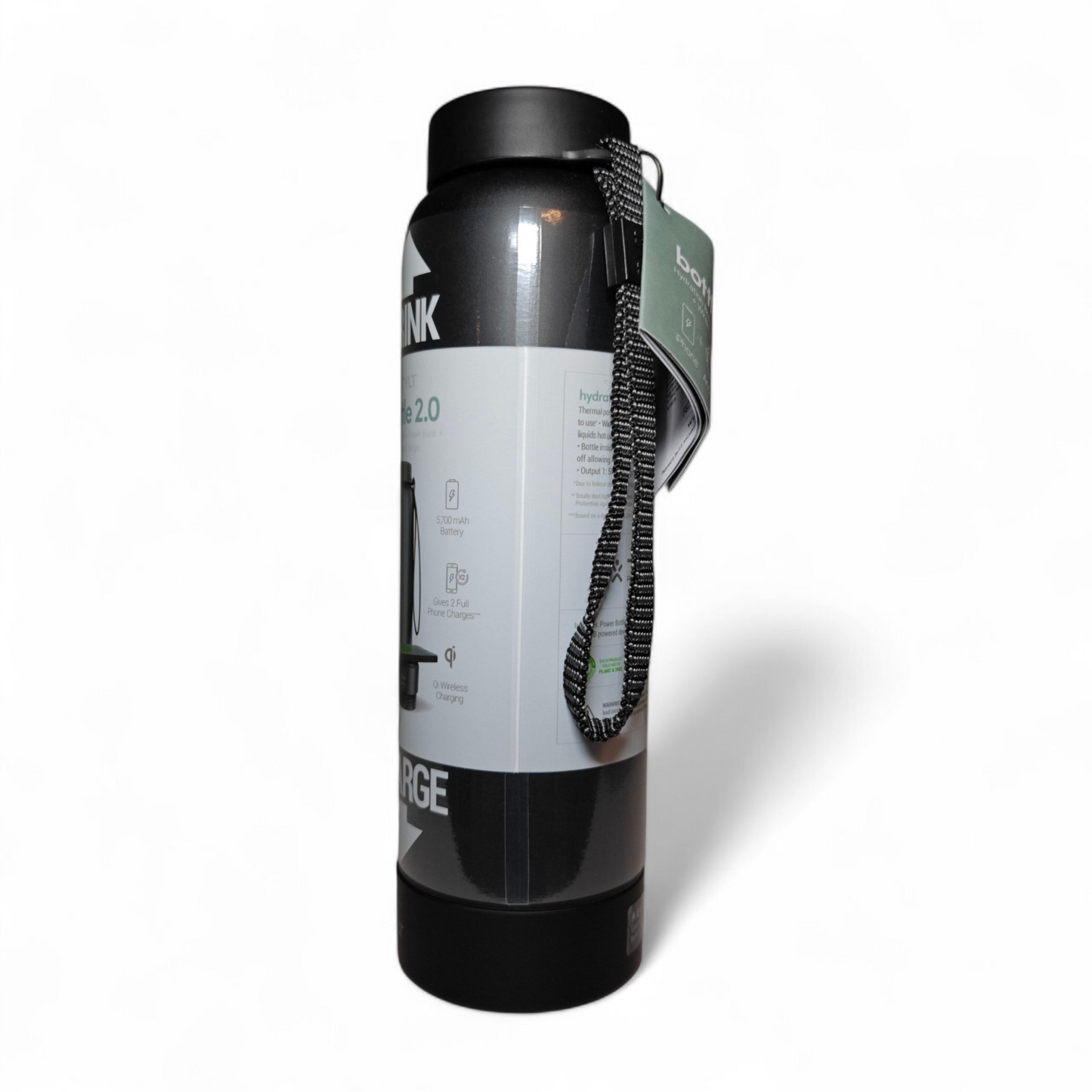 TYLT Power Bottle 2.0 | 24oz Insulated Water Bottle with 5700mAh Magnetic Power Bank