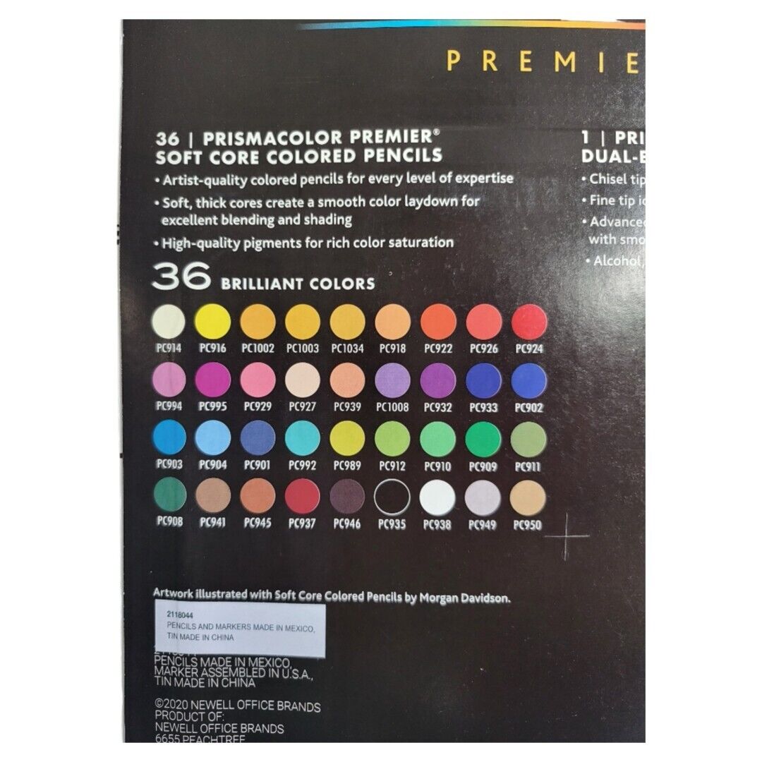 Prismacolor Premier 36 Soft Core Colored Pencils 1 Chisel Marker - Ricky's Garage