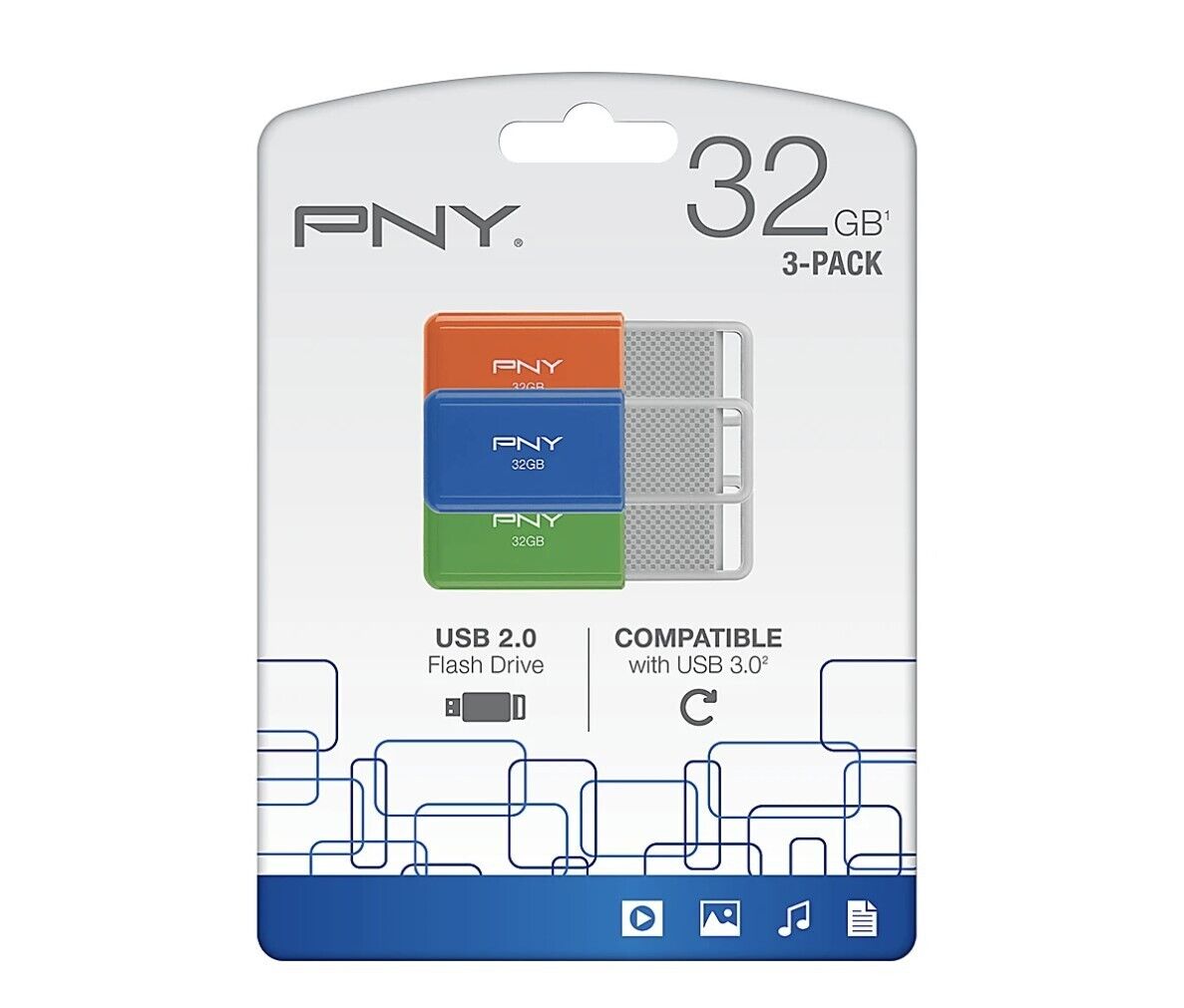 PNY USB 2.0 Flash Drives, 32GB, Assorted Colors, Pack Of 3 Drives - Ricky's Garage