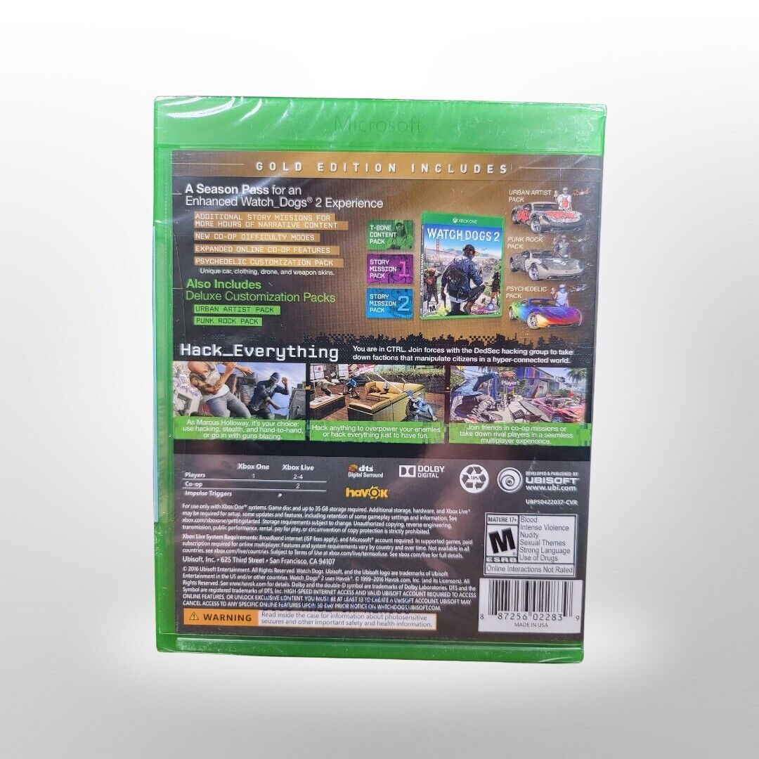 Watch Dogs 2: Gold Edition Microsoft Xbox One, 2016 Extra Content + Season Pass. - Ricky's Garage