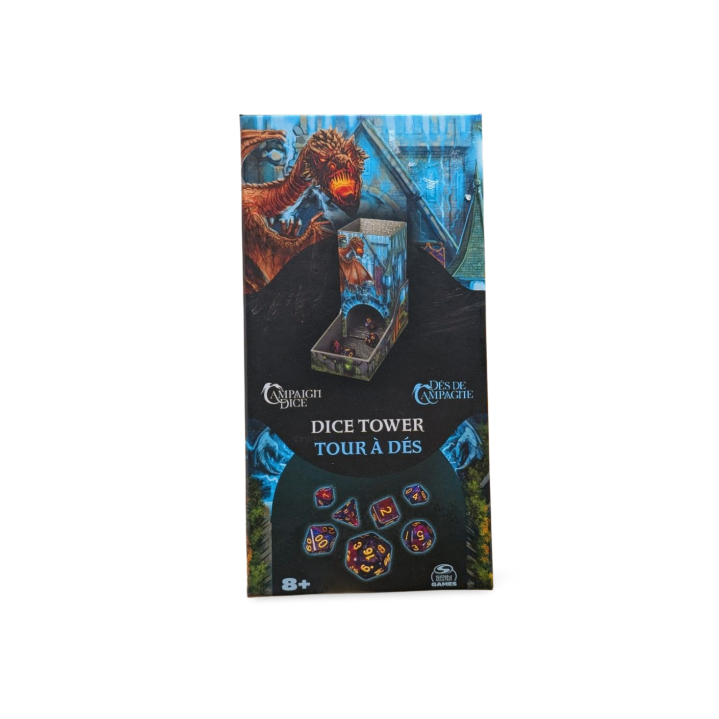 Campaign Dice Tower & 7 Polyhedral Dice Set Portable RPG Rolling Station