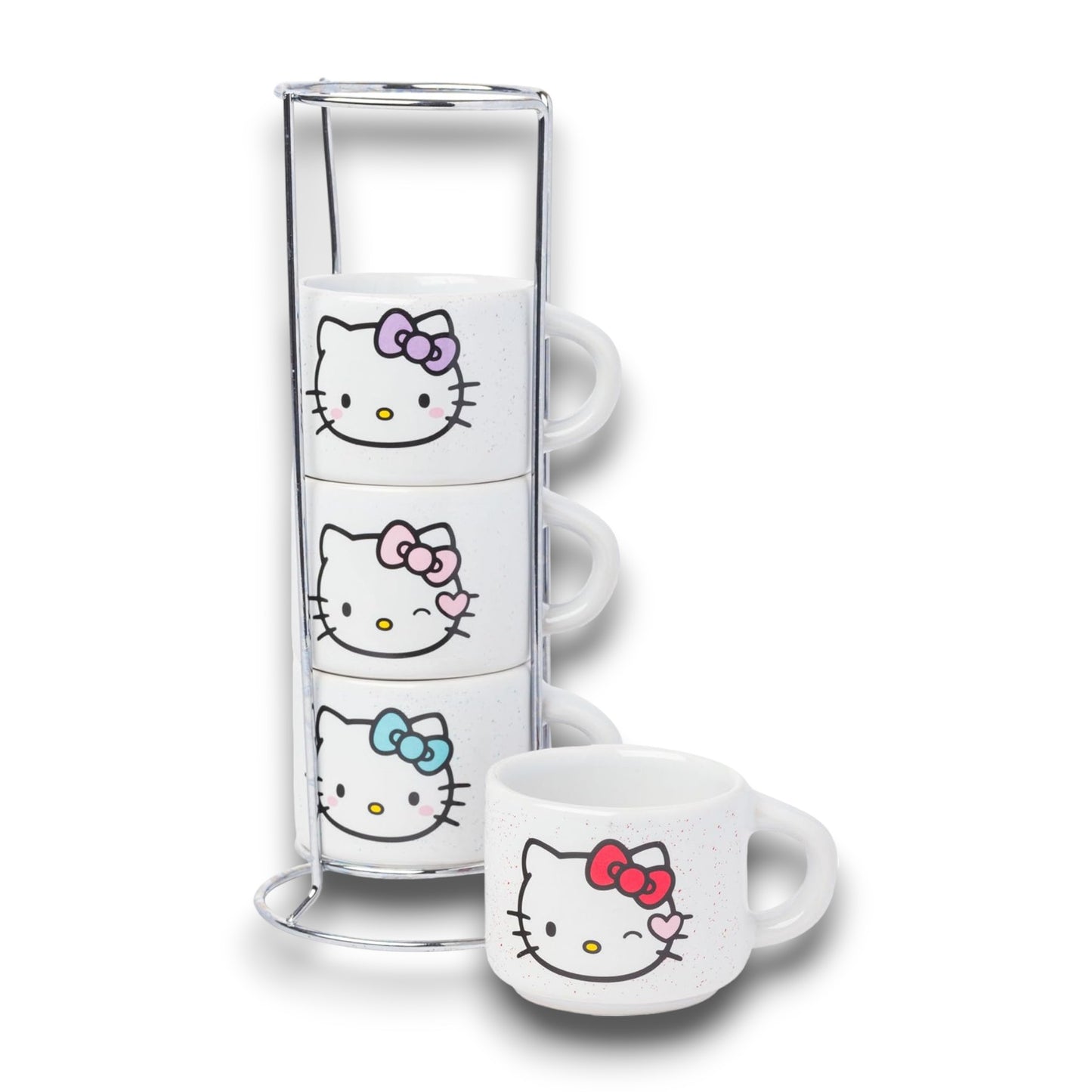 Hello Kitty Espresso Mug Set: 4pc Stackable Ceramic Mugs with Rack - Official Sanrio Merchandise - Ricky's Garage