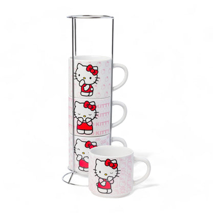 Hello Kitty 4pc Ceramic Mug Stack Set with Metal Rack - 10oz Silver Buffalo Sanrio Collectibles | Adorable & Stackable #HelloKittyMug #SanrioGifts #CeramicMugs - Ricky's Garage