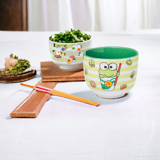 Keroppi's Delight: Hello Kitty & Friends 20oz Ceramic Ramen Bowl + Chopsticks - Multipurpose & Microwave Safe #RamenLove #KeroppiKitchen