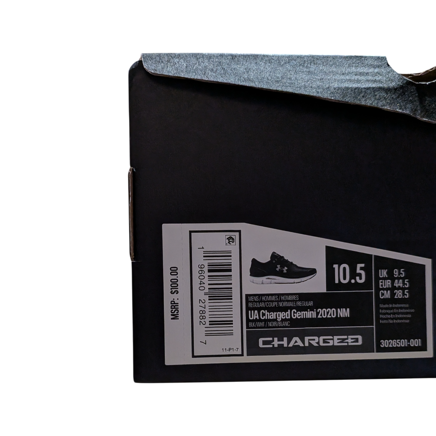 Under Armour Men's Charged Gemini Running Shoes Black & White