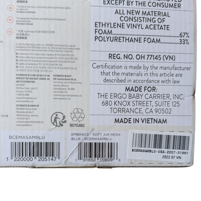Ergobaby Embrace Cozy Soft Air Mesh Newborn Baby Carrier Blue