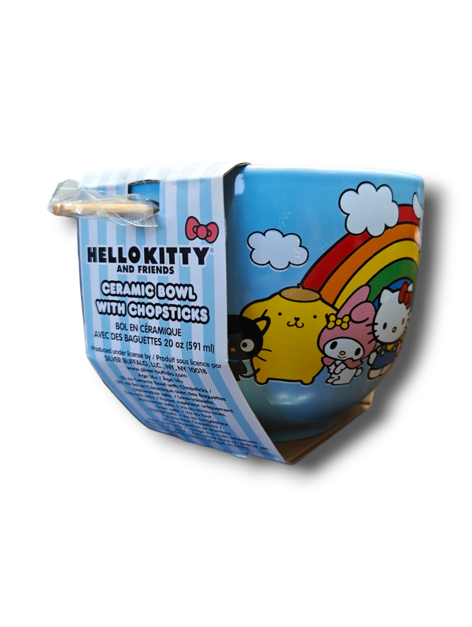 Hello Kitty And Friends 5” 20oz Blue Ceramic Bowl With Chopsticks Sanrio - Ricky's Garage
