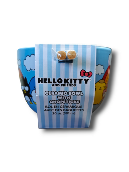 Hello Kitty And Friends 5” 20oz Blue Ceramic Bowl With Chopsticks Sanrio - Ricky's Garage