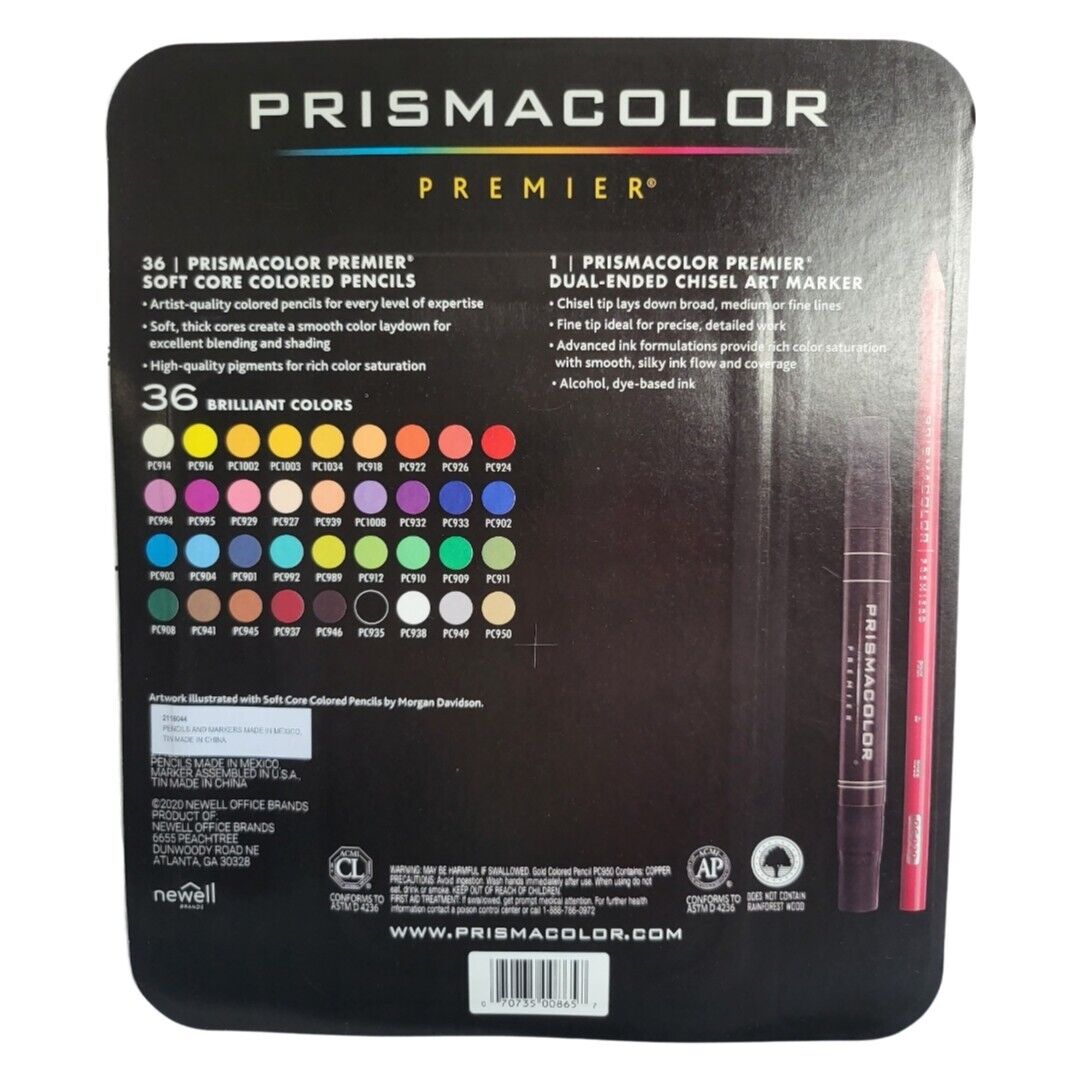Prismacolor Premier 36 Soft Core Colored Pencils 1 Chisel Marker - Ricky's Garage
