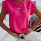 Short Sleeve Simple Crew Neck Pleated Blouse - Ricky's Garage
