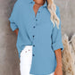Simple Long Sleeve V Neck Button Ladies Cotton Linen Shirt Women's Clothing - Ricky's Garage