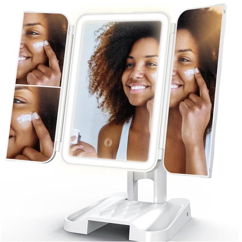 LED Light Makeup Mirror Magnifying Cosmetic 3 Fold Vanity Mirror 180 Rotation Adjustable Touch Dimmer Table Makeup Mirror - Ricky's Garage