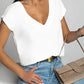 Summer Solid Color V-neck Open-back Short-sleeved Simple T-shirt Top - Ricky's Garage