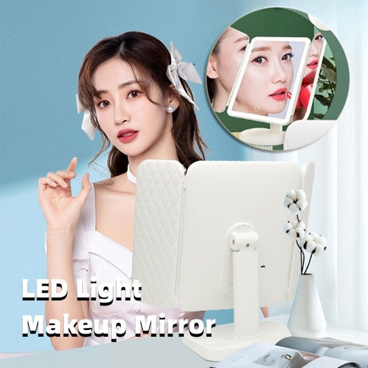 LED Light Makeup Mirror Magnifying Cosmetic 3 Fold Vanity Mirror 180 Rotation Adjustable Touch Dimmer Table Makeup Mirror - Ricky's Garage