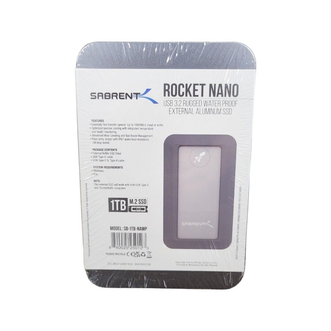 Sabrent - Rocket Nano Rugged 1TB External USB-C Portable SSD with IP67 Water Resistance - Gray - Ricky's Garage