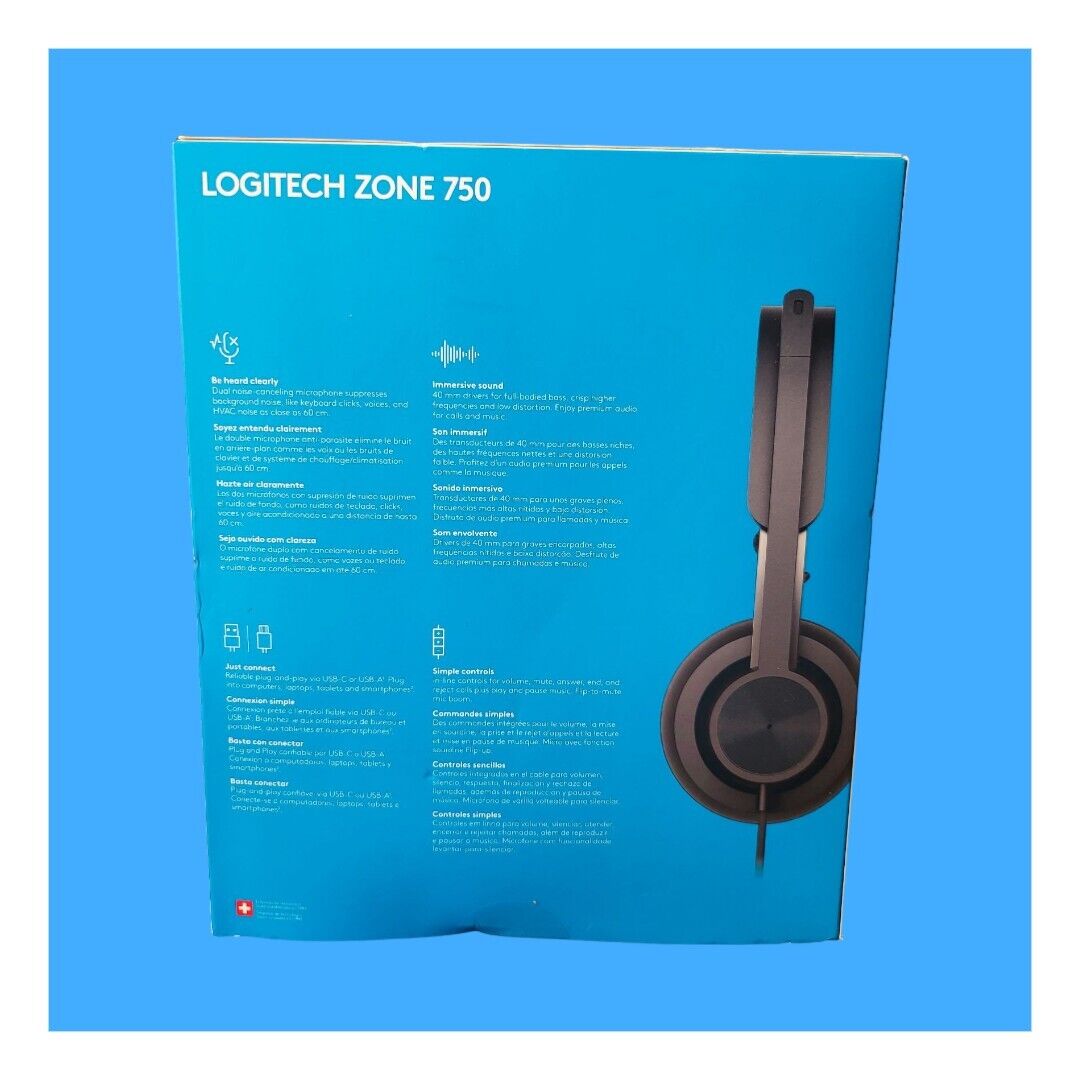 Logitech - Zone 750 Wired Noise Canceling On-Ear Headset - Black - NEW - Ricky's Garage