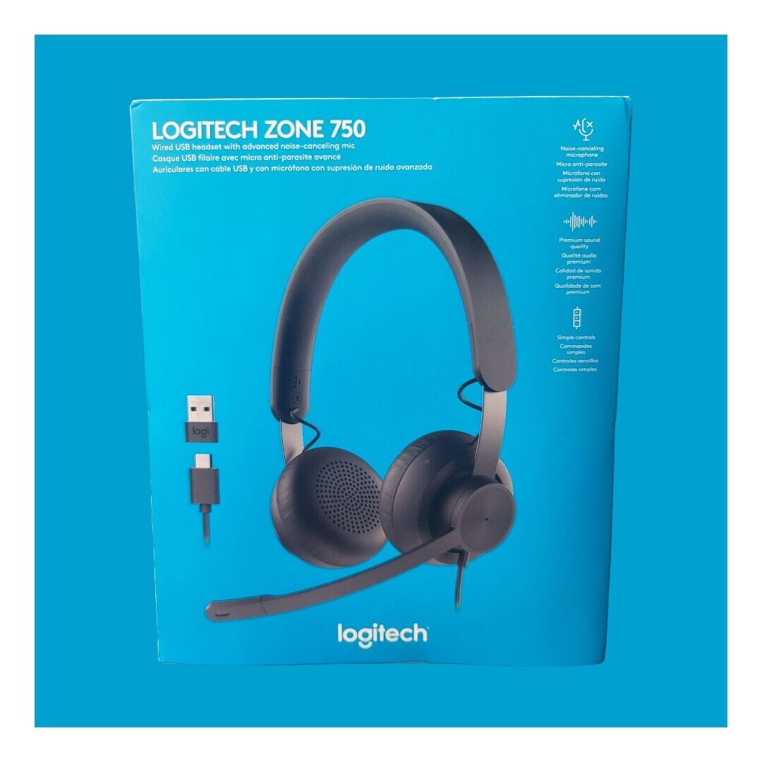 Logitech - Zone 750 Wired Noise Canceling On-Ear Headset - Black - NEW - Ricky's Garage