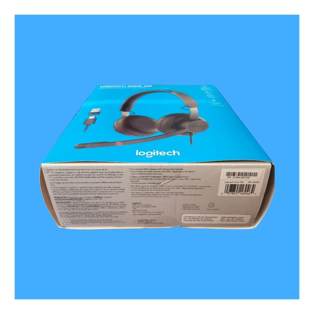 Logitech - Zone 750 Wired Noise Canceling On-Ear Headset - Black - NEW - Ricky's Garage