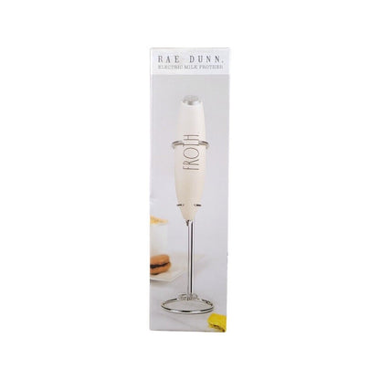 Rae Dunn Handheld Electric Milk Frother with Stand, White