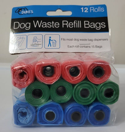 Pet Dog Waste Refill Bags 12 Rolls 3 colors 15 bags per Roll - Ricky's Garage